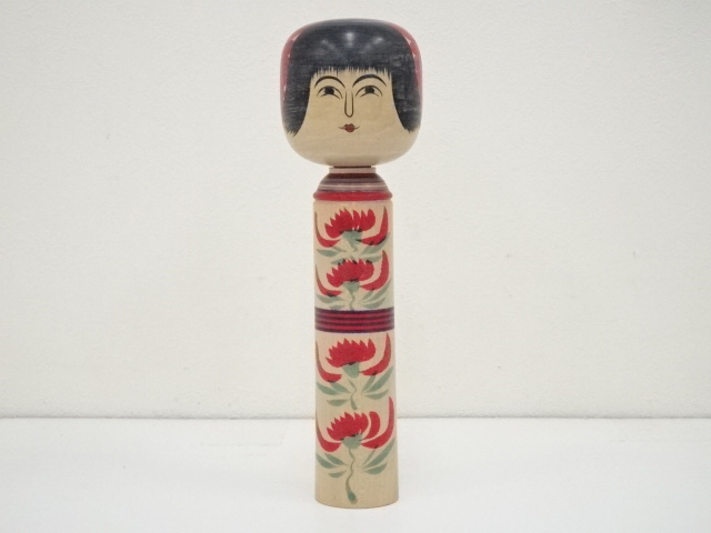 JAPANESE FOLK CRAFT / WOODEN KOKESHI DOLL / 24.2cm / SIGNED ARTISAN WORK